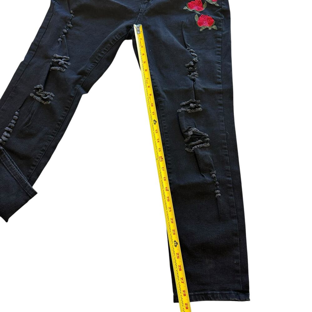 Womens Pants Size Large Black Rose Floral Soft Goth Punk Biker - Picture 4 of 8